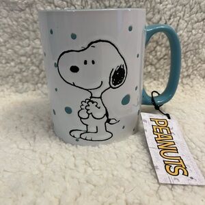 Peanuts Snoopy Collectible teal blue freckled dots ceramic 20 oz mug
